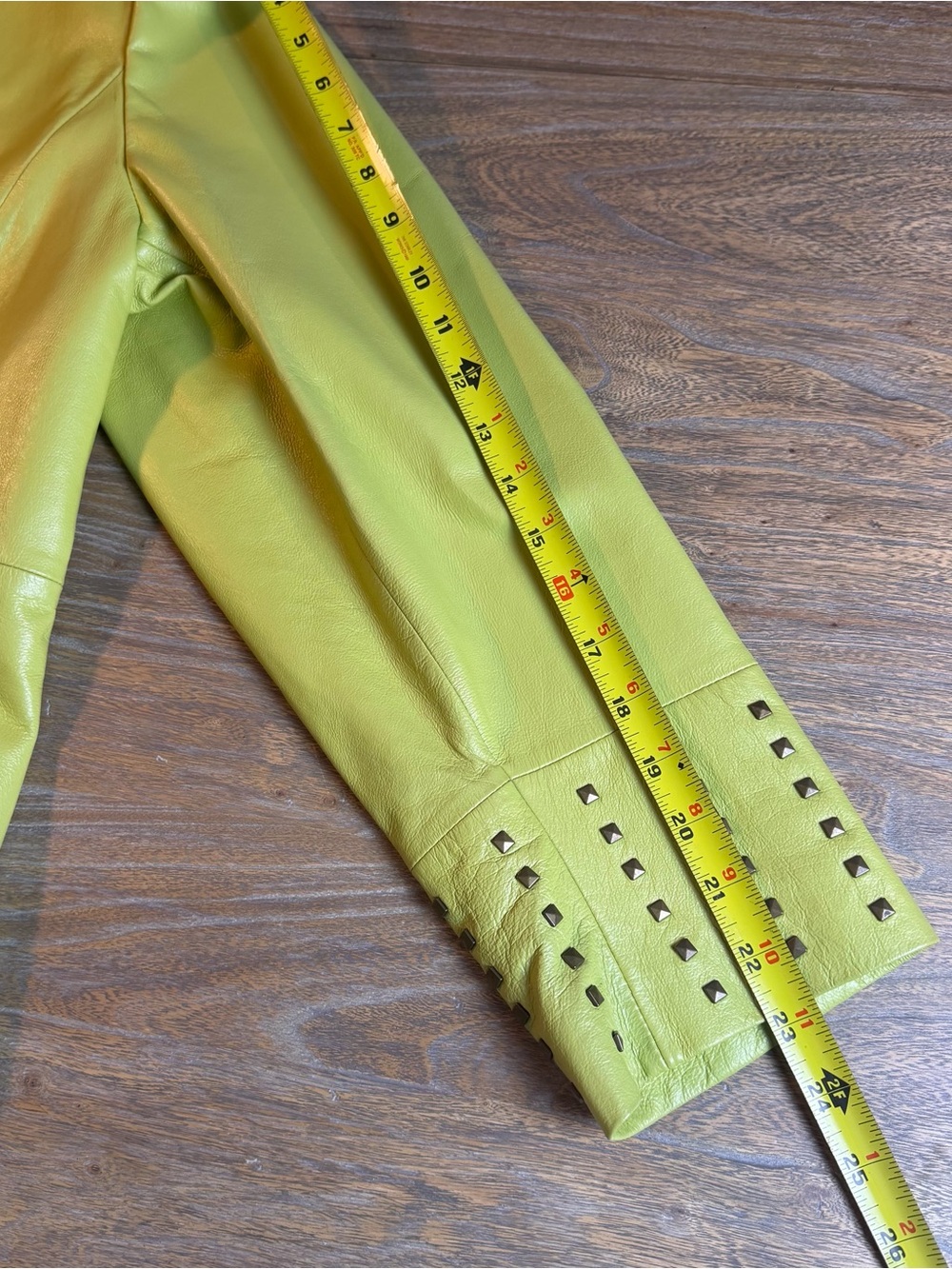 Terry Lewis Vintage Y2K Chartreuse Leather Blazer with Stud Trim - Picture 7 of 10